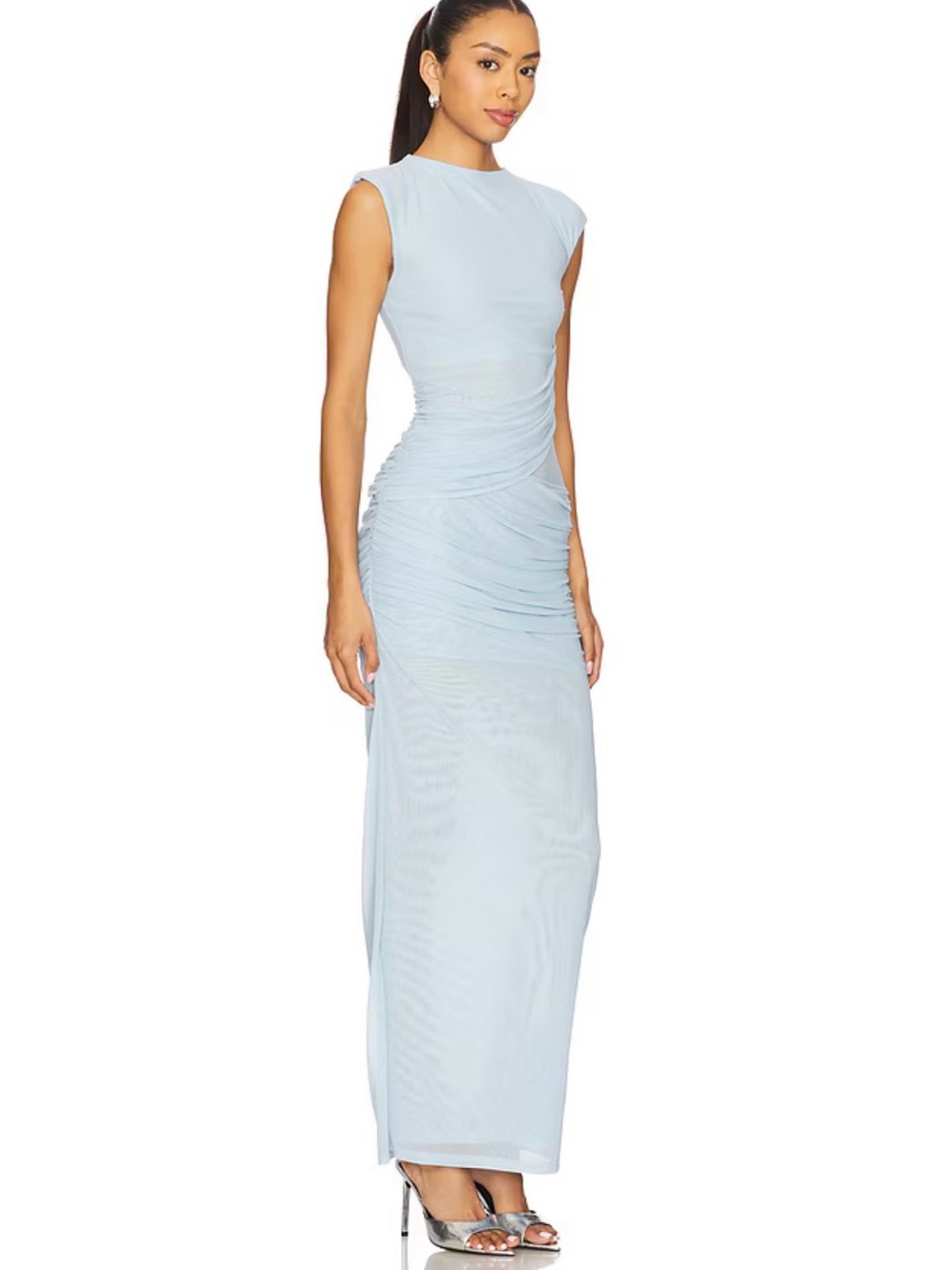 SNDYS REVOLVE Cap-Sleeve Ice Blue Maxi Dress with Ruched Side Detail - Picture 2 of 5